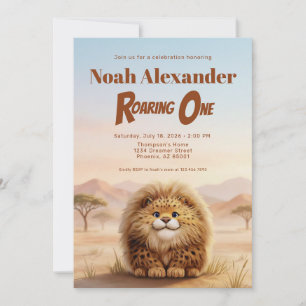 Safari Roaring One Fluffy Leopard Birthday Party Invitation