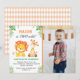 Safari Second Birthday Boy Wild One Jungle Party Invitation