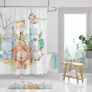 Safari shower curtain, Kids Bathroom decor Curtain