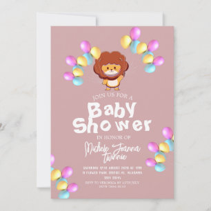 Safari Simple Cute balloons lion Baby Shower Invitation