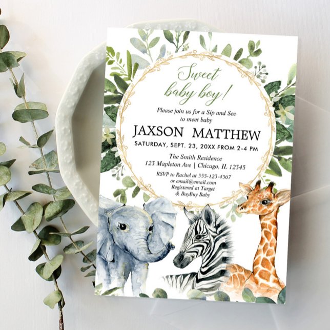 Safari Sip and See, Meet baby boy jungle theme Invitation (Creator Uploaded)