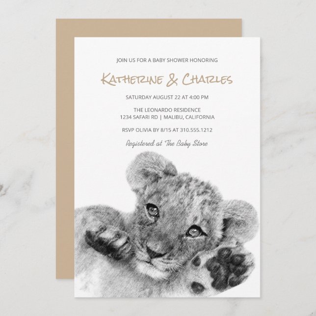 Safari Sketch | Cute Lion Cub Baby Shower Invitation (Front/Back)