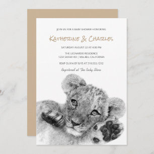 Safari Sketch   Cute Lion Cub Baby Shower Invitation