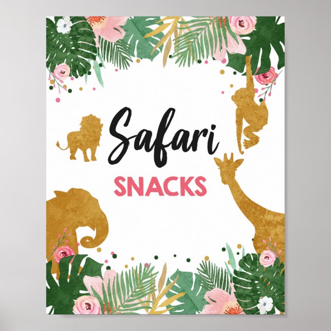 Safari Snacks Food Animals Girl Birthday Sign (Front)