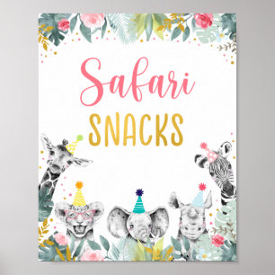 Safari Snacks Pink Gold Party Animal Birthday Sign