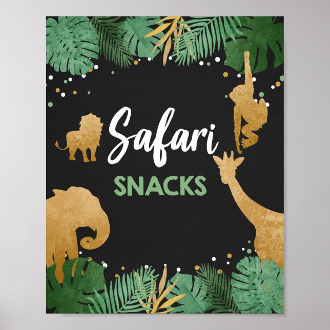 Safari Snacks Wild Animals Gold Birthday Party Poster (Front)