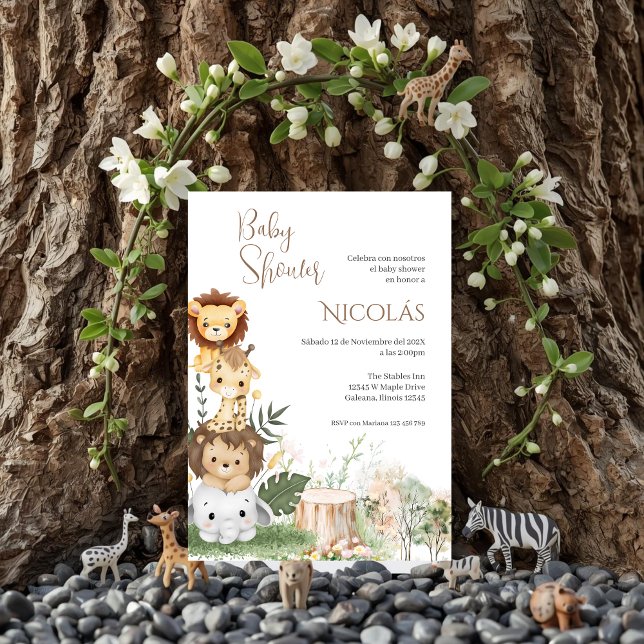 Safari Spanish Baby Shower Boy invitation (Creator Uploaded)