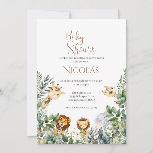 Safari Spanish Baby Shower Boy invitation (Front)