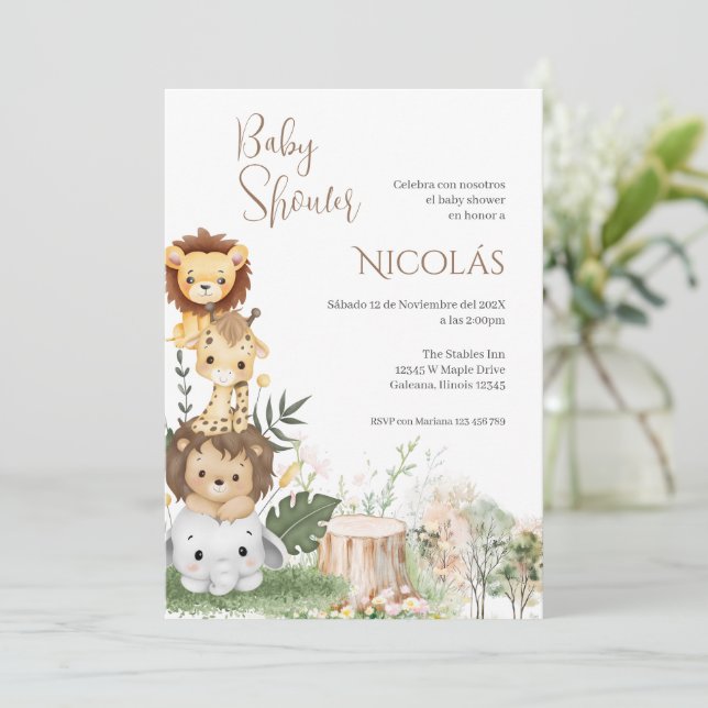 Safari Spanish Baby Shower Boy invitation (Standing Front)