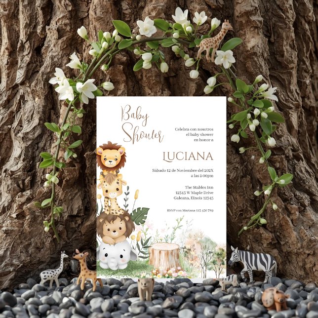 Safari Spanish Baby Shower Girl invitation (Creator Uploaded)