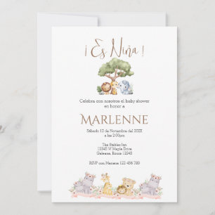 Safari Spanish Baby Shower Girl invitation