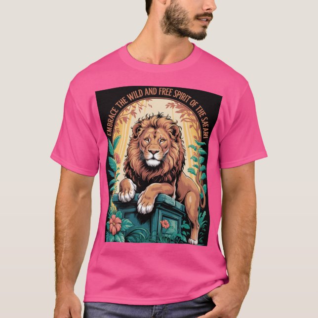 Safari Spirit – Majestic Lion with Floral Jungle  T-Shirt (Front)