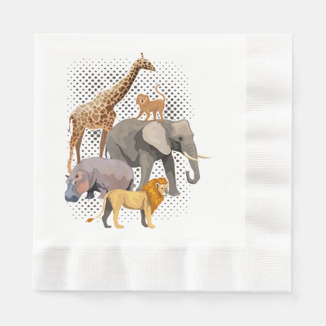 Safari Squad African Safari Animals Funny Zoo Anim Napkin (Front)