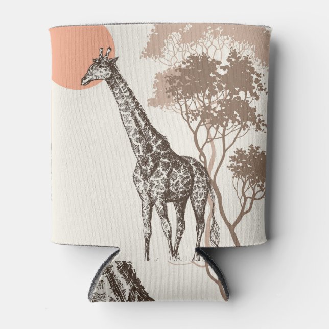 Safari Sunset Giraffe Nature Scenery Can Cooler (Front)