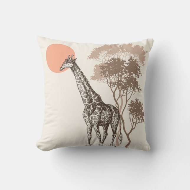 Safari Sunset Giraffe Nature Scenery Cushion (Front)