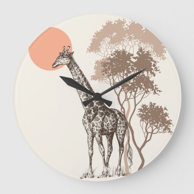 Safari Sunset Giraffe Nature Scenery Large Clock (Front)