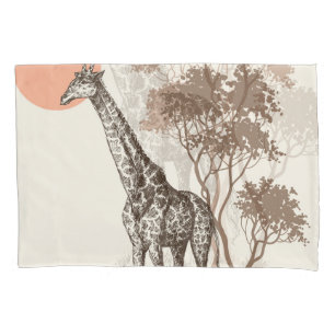 Safari Sunset Giraffe Nature Scenery Pillowcase