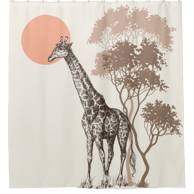 Safari Sunset Giraffe Nature Scenery Shower Curtain (Front)