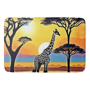 Safari Sunset: Giraffe's Embrace Bath Mat
