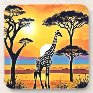 Safari Sunset: Giraffe's Embrace Coaster