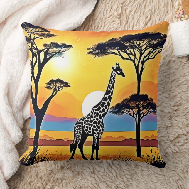 Safari Sunset: Giraffe's Embrace Cushion (Blanket)