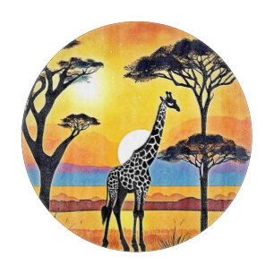 Safari Sunset: Giraffe's Embrace Cutting Board