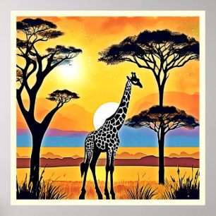 Safari Sunset: Giraffe's Embrace Poster