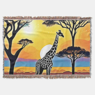Safari Sunset: Giraffe's Embrace Throw Blanket