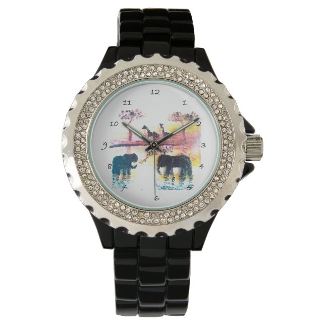 Safari Sunset Painting Elephant, Giraffe Watch (Front)