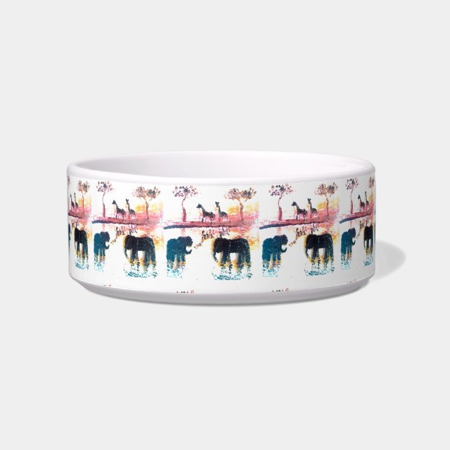 Safari Sunset Pattern with Elephants, Giraffe Bowl (Front)