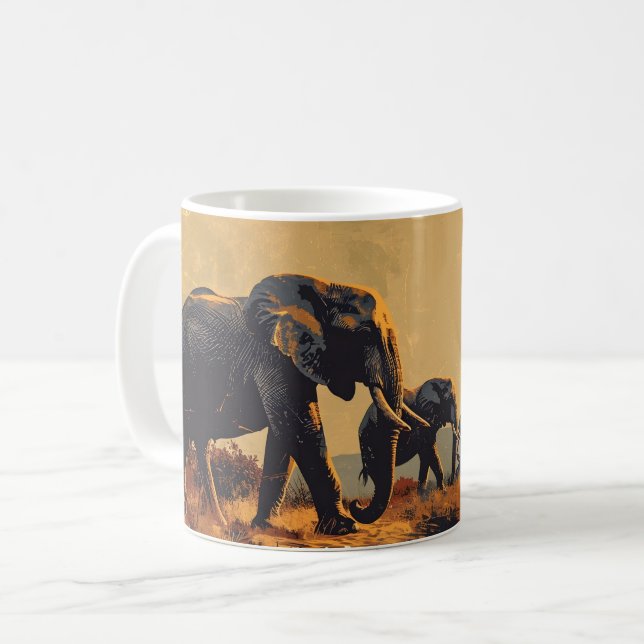 Safari Sunset: Vintage Elephant Coffee Mug (Front Left)
