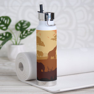 Safari Sunset Wildlife Silhouette Adventure Nature Water Bottle