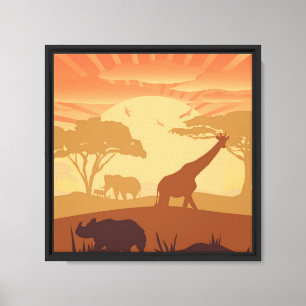 Safari Sunset Wildlife Silhouette Canvas Print