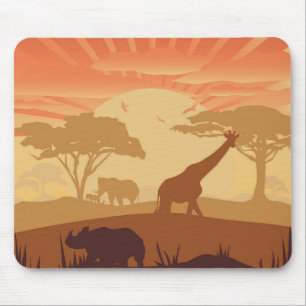Safari Sunset Wildlife Silhouette Nature Desk Mouse Mat