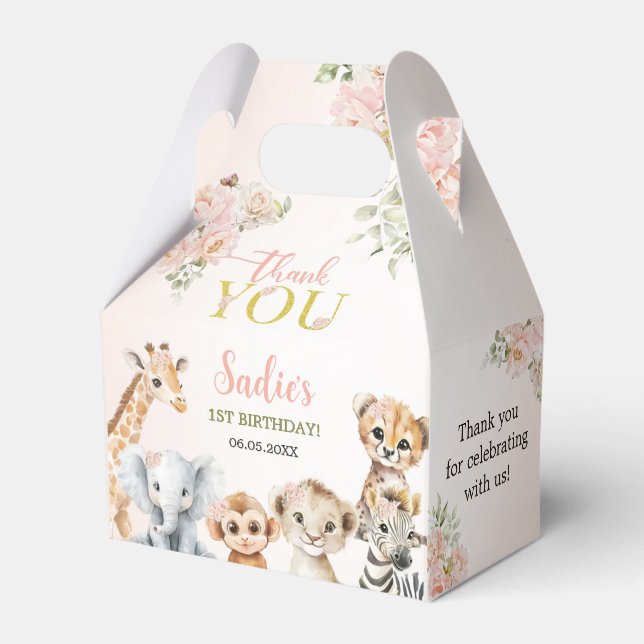 Safari Sweet Girl Floral Birthday  Favour Box (Front Side)
