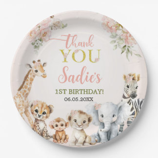 Safari Sweet Girl Floral Birthday Paper Plate