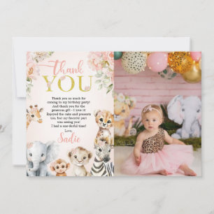 Safari Sweet Girl Floral Birthday Photo Thank You Card
