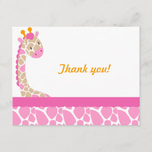 Safari Sweetness Giraffe  Thank you note-Pink