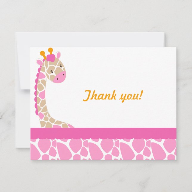 Safari Sweetness Giraffe  Thank you note-Pink (Front)