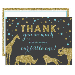 Safari Thank You Card, Faux Glitter, Aqua Blue Card