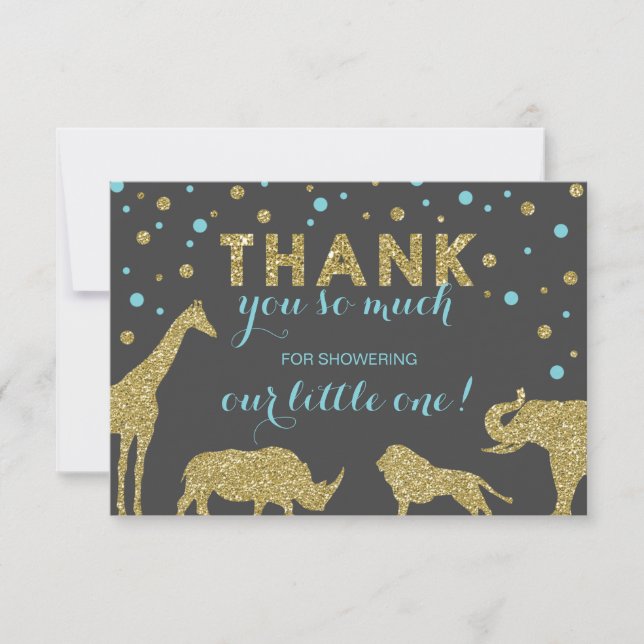 Safari Thank You Card, Faux Glitter, Aqua Blue Card (Front)