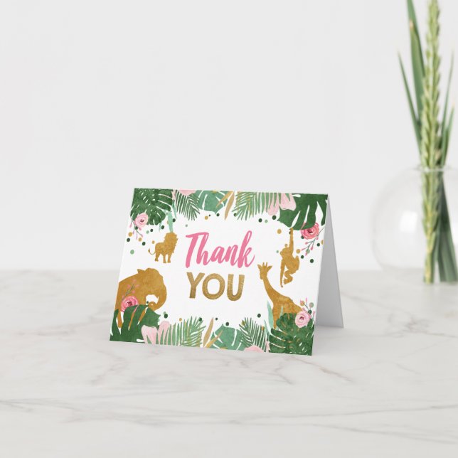 Safari Thank You Card Wild One Jungle Animals Girl (Front)