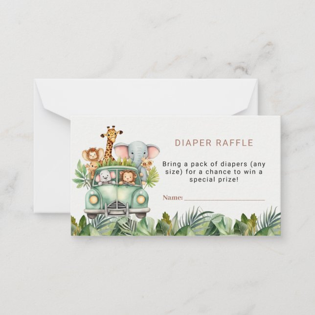 Safari Theme Baby Shower Diaper Raffle Ticket Card (Front)