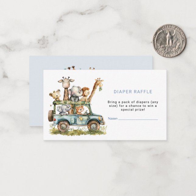 Safari Theme Baby Shower Diaper Raffle Ticket Card (Front/Back In Situ)
