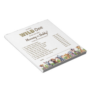 Safari Theme Baby Shower Game Guess Who  Notepad