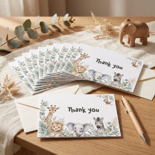 Safari theme Baby Shower Neutral Watercolor Safari Thank You Card
