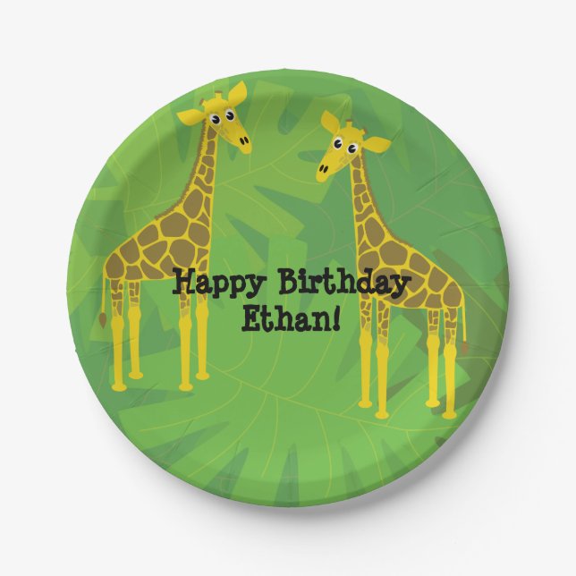 Safari theme birthday- giraffes paper plate (Front)