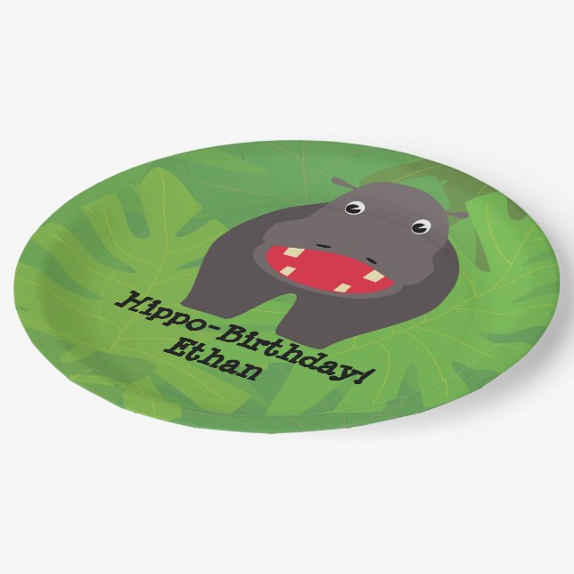 Safari theme birthday - hippo paper plate (Angled)