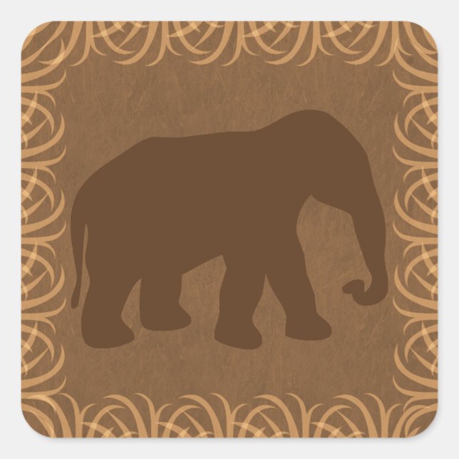 Safari Theme Elephant Silhouette Square Sticker (Front)
