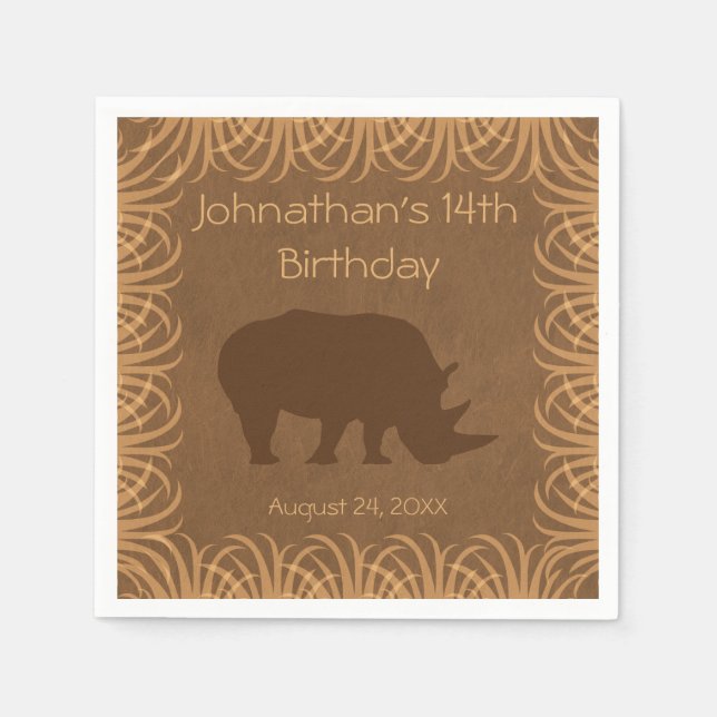 Safari Theme Rhinoceros Personalised Napkin (Front)
